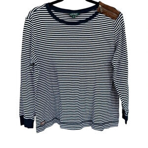 Lauren Ralph Lauren Women's Stripes Suede Elbow Patch Shoulder Zip Size 1X